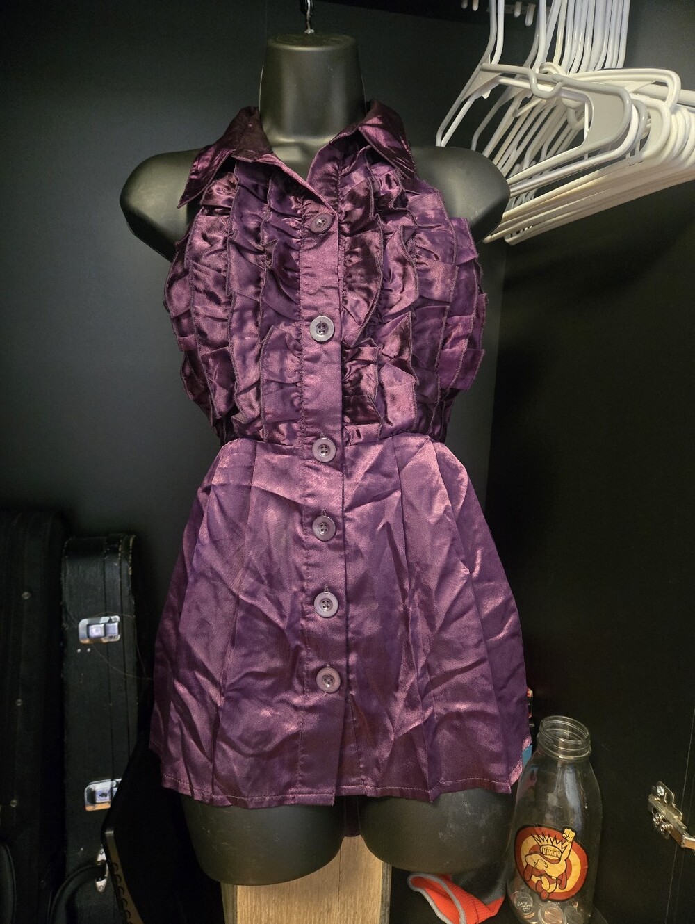 Charlotte Russe Satin Ruffled Halter Top Open Back Tie Waist Deep Purple L